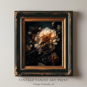 Gothic Bee Portrait | Dark Academia Nature Art, Vintage Oil Painting, Moody Insect Print, Cottagecore Wall Art, Digital Download