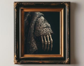Elegante Skelett Handmalerei Gothic Romantik Art Printable, Dark Academia Decor, viktorianisches Makaber, Moody Vintage Art Gothic Moody Wandkunst