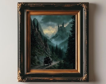 Dracula Castle Wall Art, Nosferatu Gothic afdrukbare Vampire Dark Fantasy Woodland Dark Academia Home Decor, Moody Wall Art digitale download