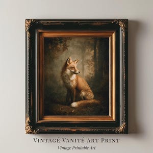 Fox | Antique Oil Painting, Dark Academia, Witchy Room Decor, Dark Cottagecore Prints, Animal Wall Art, Gothic Printable, Digital Download