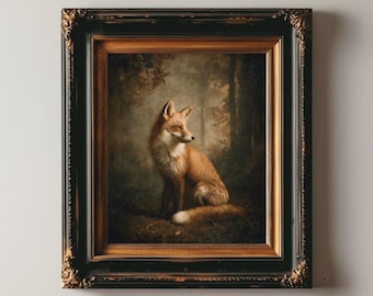 Vos | Antiek olieverfschilderij, Dark Academia, Heksenkamerdecoratie, Donkere Cottagecore prints, Dierenmuurdecoratie, Gotische print, Digitale download