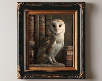 Kerkuil portret kunst print vintage leesgrage dieren decor donkere academische wereld uil muur kunst rustieke bibliotheek uil esthetische poster