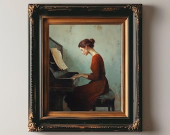 Antique Pianist Painting | Music Wall Art | Vintage Woman Portrait | Music Lover Gift | Woman Playing Piano Print | Digital Download