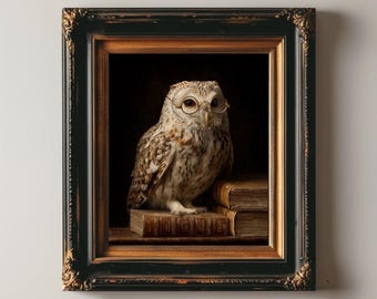 Wijze uil met bril Dark Academia Art Print vintage leesgrage uil portret gotische geleerde uil muur decor Cottagecore dierlijke poster