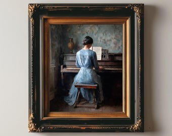 Woman Playing Piano Vintage Print | Antique Lady Blue Dress Decor |  Instrument Music Oil Painting | Digital PRINTABLE Wall Art - Etsy