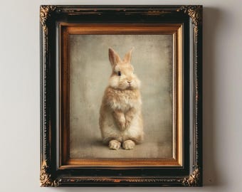 Vintage Bunny Painting Rabbit Art Print Cute Animal Print Bunny Wall Art Victorian Nursery Decor Cottagecore Animal Art Digital Decor