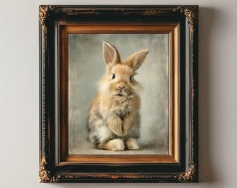 Vintage Bunny Painting Rabbit Art Print Cute Animal Print Bunny Wall Art Victorian Nursery Decor Cottagecore Animal Art Digital Decor