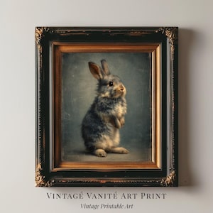 Vintage Bunny Painting Rabbit Art Print Cute Animal Print Bunny Wall Art Victorian Nursery Decor Cottagecore Animal Art Digital Decor