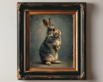 Cuadro de conejo vintage, impresión artística de conejo, bonito estampado de animal, arte de pared de conejo, decoración de guardería victoriana, arte animal cottagecore, decoración digital