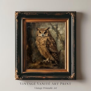 Antique Owl Painting | Dark Academia PRINTABLE Wall Art | Moody Rustic Bird Print | Vintage Animal Wall Art | Dark Art Digital Download