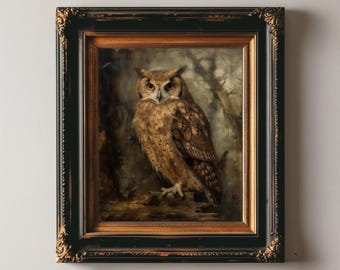 Peinture antique de hibou | Art mural sombre Academia IMPRIMABLE | Impression d'oiseau rustique Moody | Art mural animal vintage | Art sombre en téléchargement numérique
