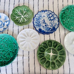 Vintage Olfaire Portugal Majolica Cabbage Egg Plate Green Deviled Egg Platter Portuguese Pottery 10.5 Inch