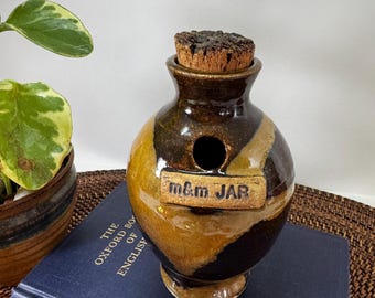Tarro de cerámica de estudio, tarro de cerámica hecho a mano, tarro de gres vintage, decoración rústica de cocina, tarro de cerámica original