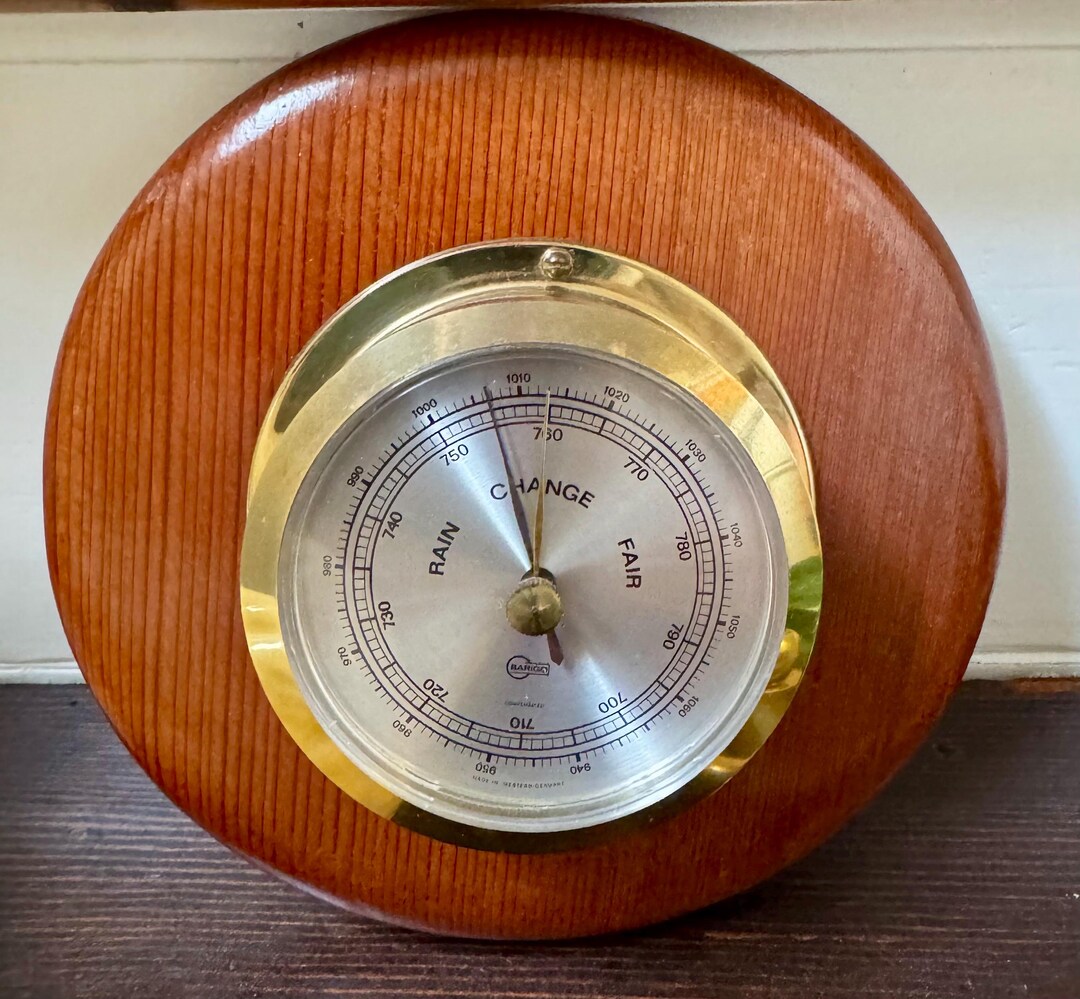Barigo West Germany Brass Barometer Wood Wall Weather Gauge Compensated ...