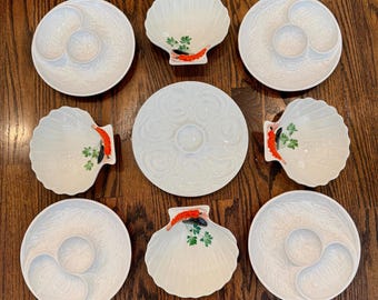 White oyster plate porcelain seafood serving dish coastal kitchen decor vintage style entertaining