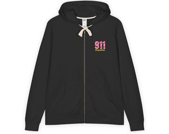 Sudadera con capucha 911 Pink Camo Dispatcher — Negra con cremallera completa