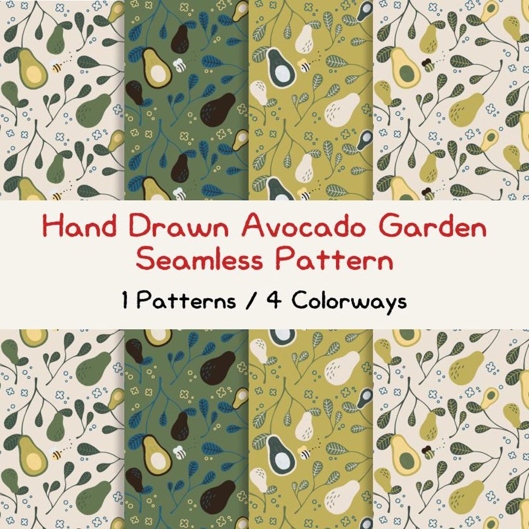 Hand Drawn Avocado Seamless Pattern Digital Paper Surface Design Bundle ...