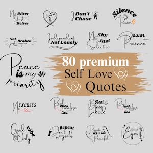 Self Love Quote SVG Bundle | 80 Positive Affirmation Quotes in png jpg svg | Cricut Files, Sublimation, Digital Download