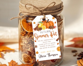 Editable Autumn Simmer Pot Tag Printable, Fall Gift Tag, Simmer Pot Gift Tags, Fall Hostess Gift, Thanksgiving Gift ideas, Instant Download