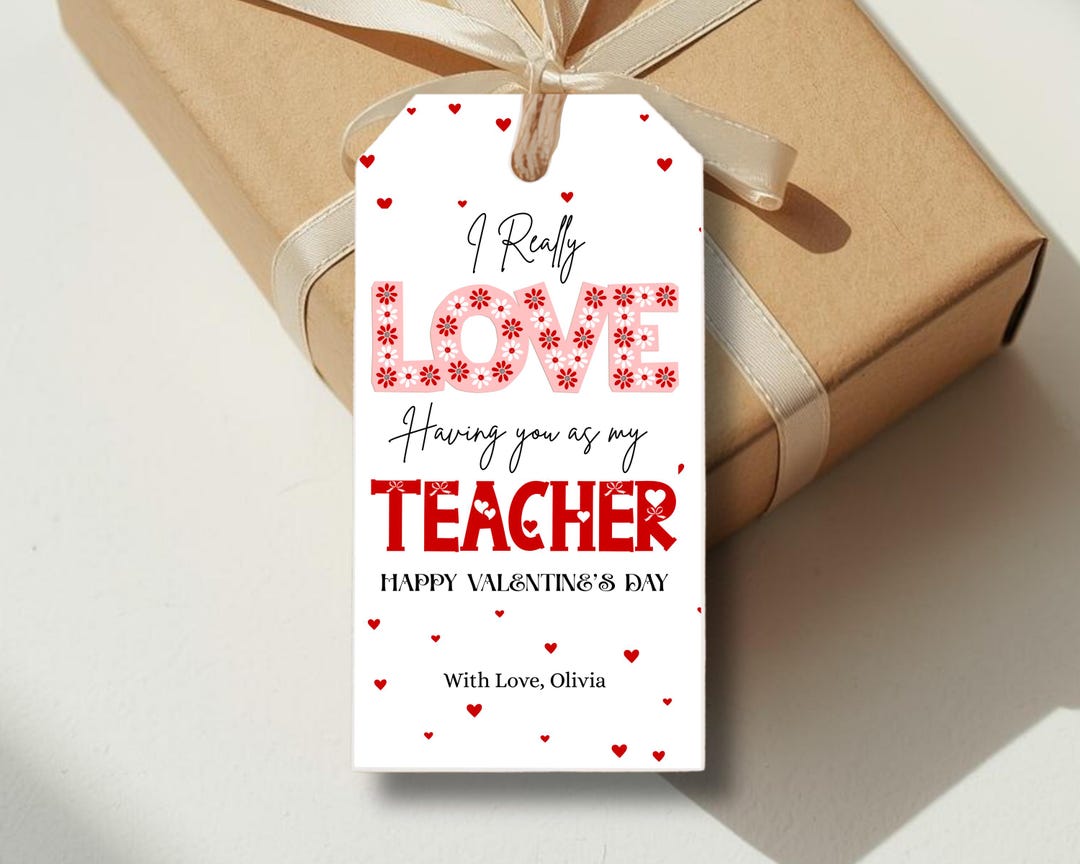 Teacher Valentine Gift Tag Printable, I Really Love My Teacher, Digital ...