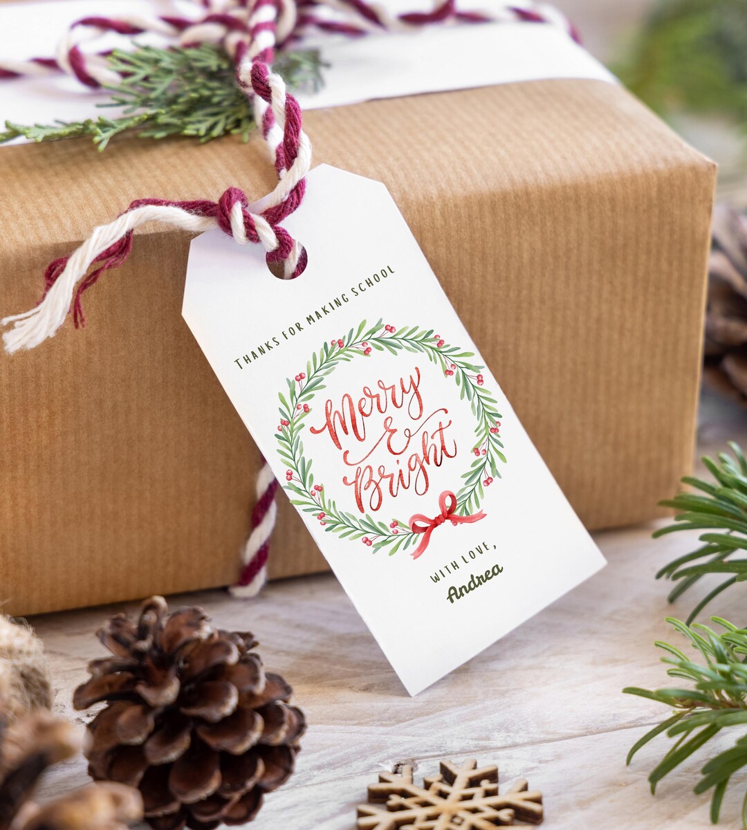 Editable Christmas Gift Tag Template, Printable Merry & Bright Tag for ...