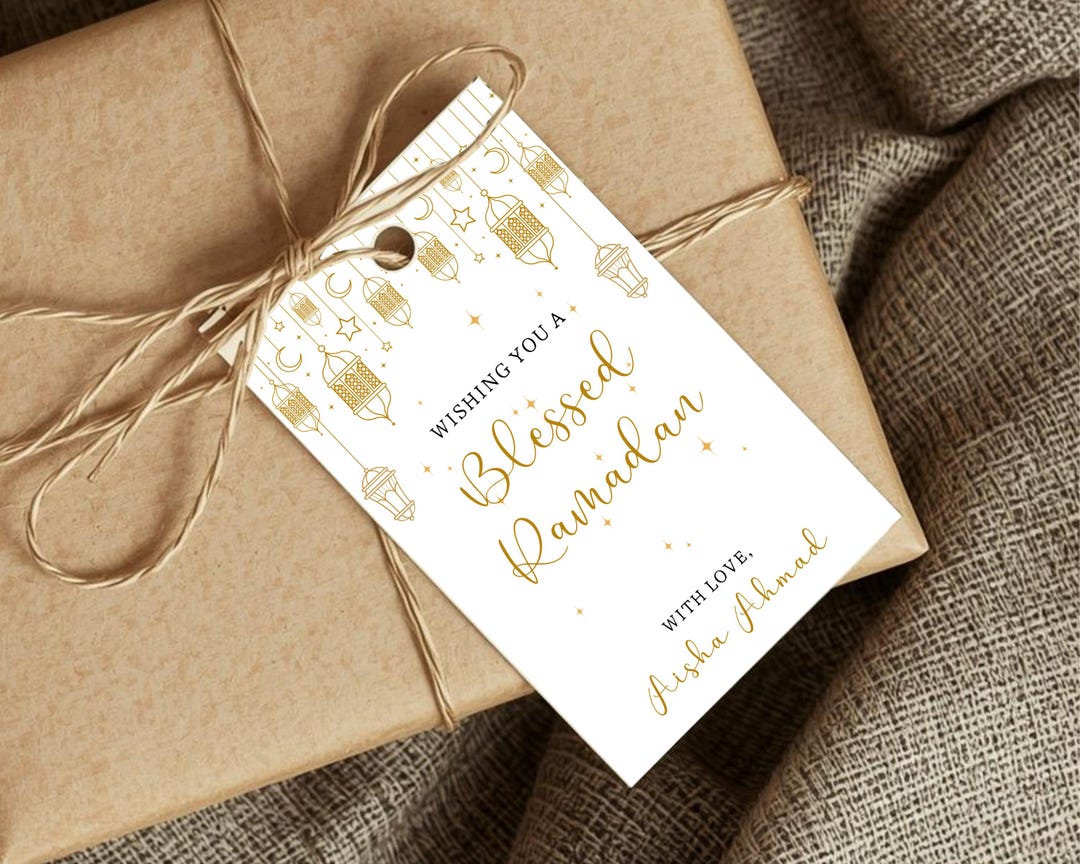 Blessed Ramadan Gift Tag Printable, Editable Gold Islamic Iftar Favor ...