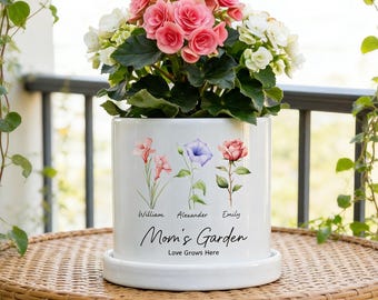 Grandma's Garden Personalized Birth Flower Pot, Custom Names Planter for Nana, Mother's Day Gift from Daughter, Family Birth Month Flowers