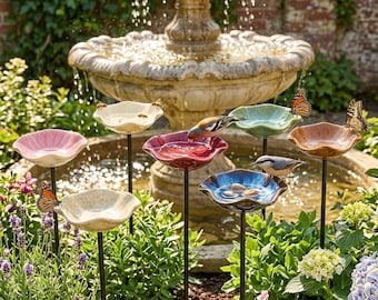 Ceramiczny karmnik dla kolibrów i poidło dla pszczół - Kąpiel dla ptaków w kształcie motyla - Dekoracja ogrodowa dla zapylaczy - Prezent artystyczny do ogrodu
