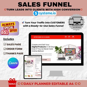 Plantilla de Embudo de Ventas de Alta Conversión. Aumenta Clientes y Ventas. Descarga Digital para Emprendedoras y Negocios. Systeme.io
