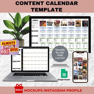 Calendario y Planificador de Contenido Redes Sociales. Google Sheets. Organizador de Contenido y Seguimiento de Instagram.