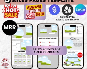 3 bearbeitbare Verkaufsseiten in Canva. Vorlagen für Beacons und Stan Store. Bearbeitbar, professionell und digitaler Download. MRR