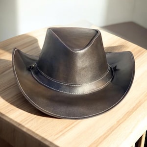 Handmade Distressed Leather Cowboy Hat: Rustic Western Style