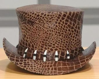 Crocodile Embossed Leather Top Hat: Steampunk Cowboy Topper