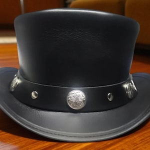 Black Leather Steampunk Top Hat: Handmade Western Victorian Style