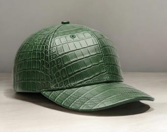 Krokodilprägung Leder, Baseballkappe, Olivgrün, handgefertigte Unisex Streetwear Style Hut
