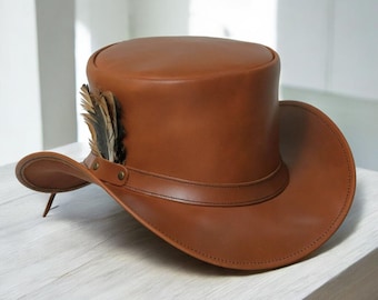 Handmade Brown Leather Top Hat: Steampunk Victorian Style