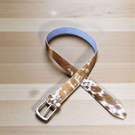 Handmade Pony Hair Belt, Cowhide Leather, Light Brown White  display picture 1