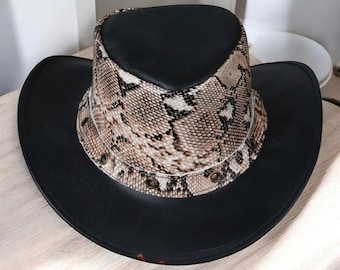 Faux Snakeskin Cowboy Hat: Handmade Western Outback Leather Hat
