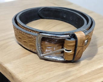 Croco Embossed Leather Belt: Honey Tan Italian Vegtan  display picture 2