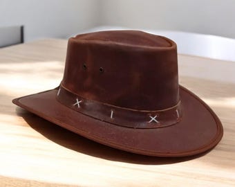 Handmade Brown Leather Cowboy Hat: Australian Outback Style
