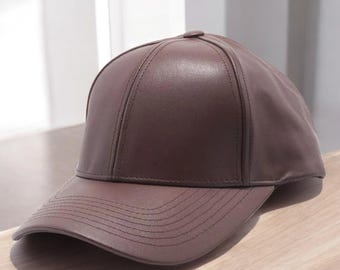 Brown Leather Cap, Genuine Handmade, Classic Cowhide, Casual Baseball Style