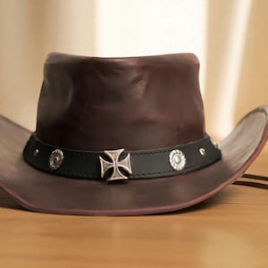 Handmade Cowboy Hat | Mens Brown Leather Cowboy Hat | Wide Brim Outback Hat | Genuine Leather Western Hat | Unisex Sun Hat
