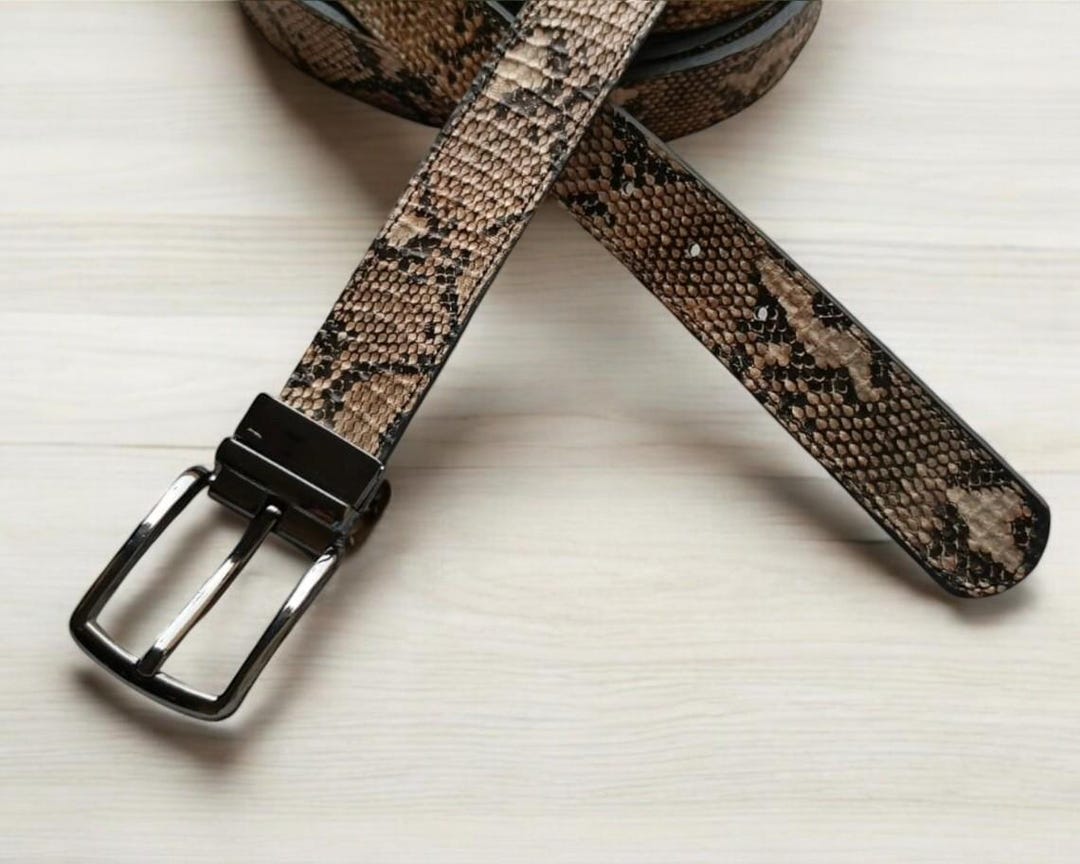 ? FAUX SNAKESKIN LEATHER BELT Python Snakeskin Leather Dress Belt – Yoder Leather Company main image 4