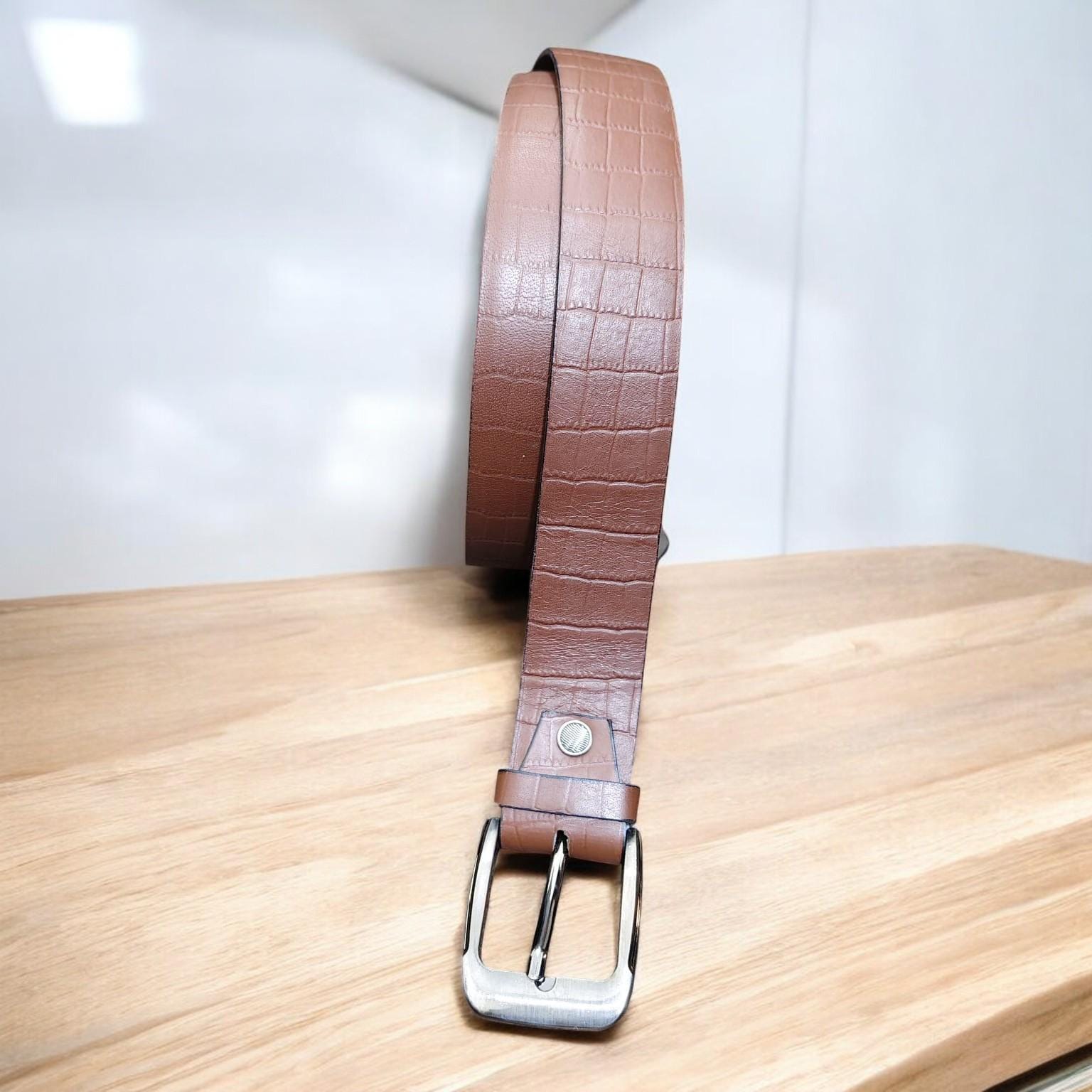 Woodward Cowhide Leather Crocodile Embossed  Brown Belt Size M Handmade Leather Belt, Crocodile Embossed, Brown Cowhide  main image 4