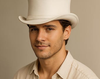 Handmade White Leather Top Hat: Steampunk Cosplay Festival Hat