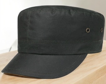 Berretto militare, cotone cerato, cappello nero fatto a mano, berretto alla moda regolabile in stile classico dell'esercito
