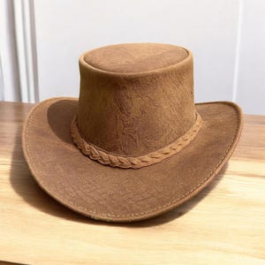 Brown Leather Outback Hat | Handmade Cowboy Hat | Crocodile Print Western Hat | Wide Brim Safari Hat | Gift for Him | Rustic Men’s Hat