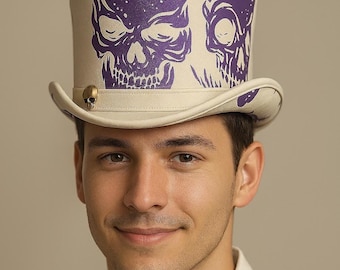 White Leather Skull Top Hat: Steampunk Gothic Fashion