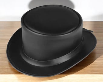 Handmade Black Leather Top Hat: Steampunk Gothic Victorian Style