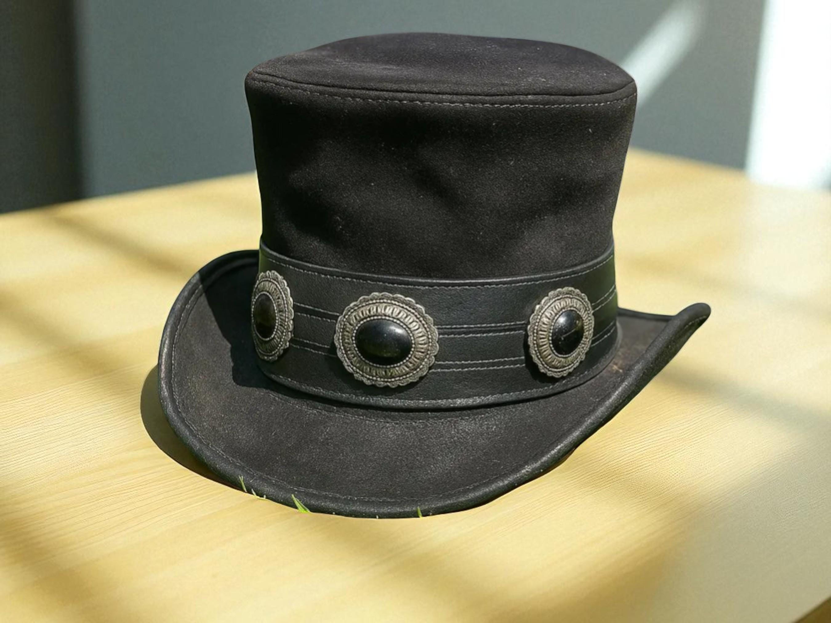 Black Leather Top Hat: Gothic Steampunk Cowboy Style - Etsy display picture 1